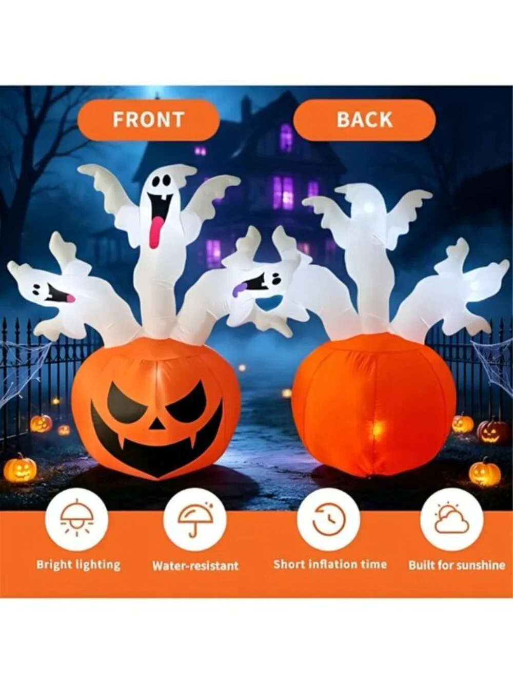 6FT Halloween Inflatables Decorations Pumpkin & 3 Ghosts for Outdoor